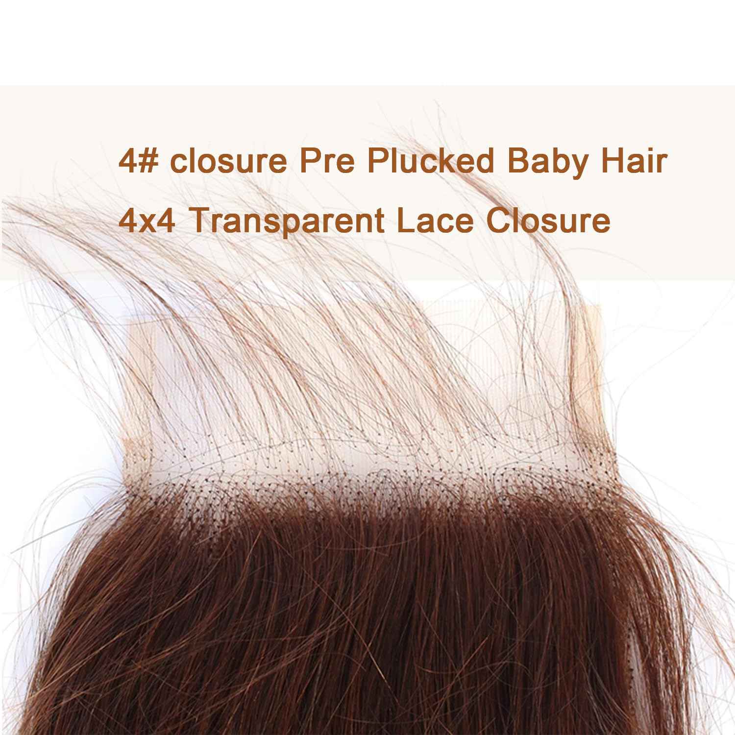 Chocolate Brown Lace Front Closure 4x4 Human Hair 20 Inch Body Wave Transparent Lace High Density Pre Plucked Baby Hair Light Brown Unprocessed Brazilian Virgin Human Hair