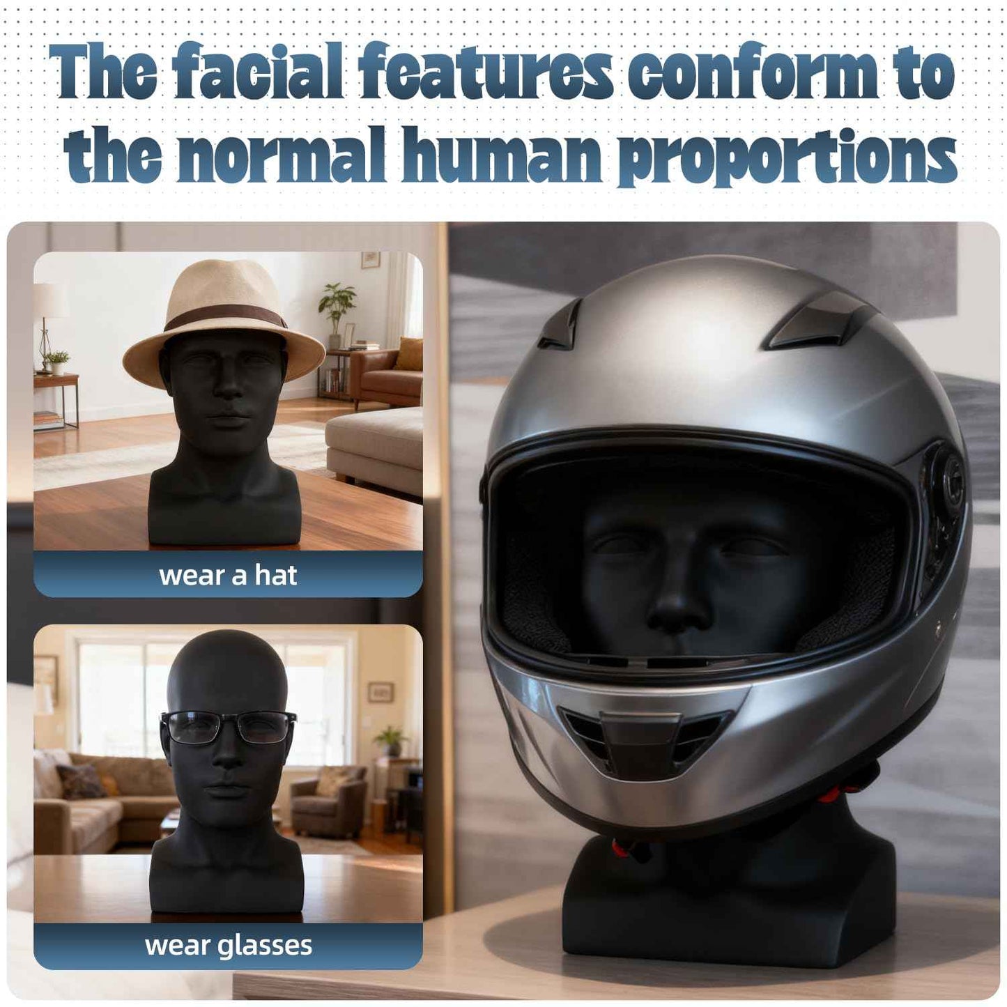 Male Mannequin Head, Metallic Gray Male Mannequin Head with Stand Professional Manikin Head, Bald Training Head for Display Wigs (Gray)