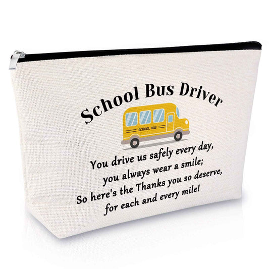 School Bus Driver Gifts Makeup Bag Appreciation Gifts for Bus Driver Thank You Presents from Student Cosmetic Bag Birthday Christmas Retirement Keepsake for Women Friend Coworker Travel Cosmetic Pouch