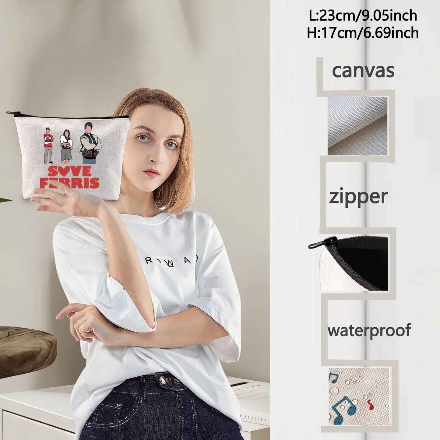 LEVLO Ferris Movie Cosmetic Make Up Bag Ferris & Xenon Movie Fans Gift Save Ferris Makeup Zipper Pouch Bag(Save Ferris)