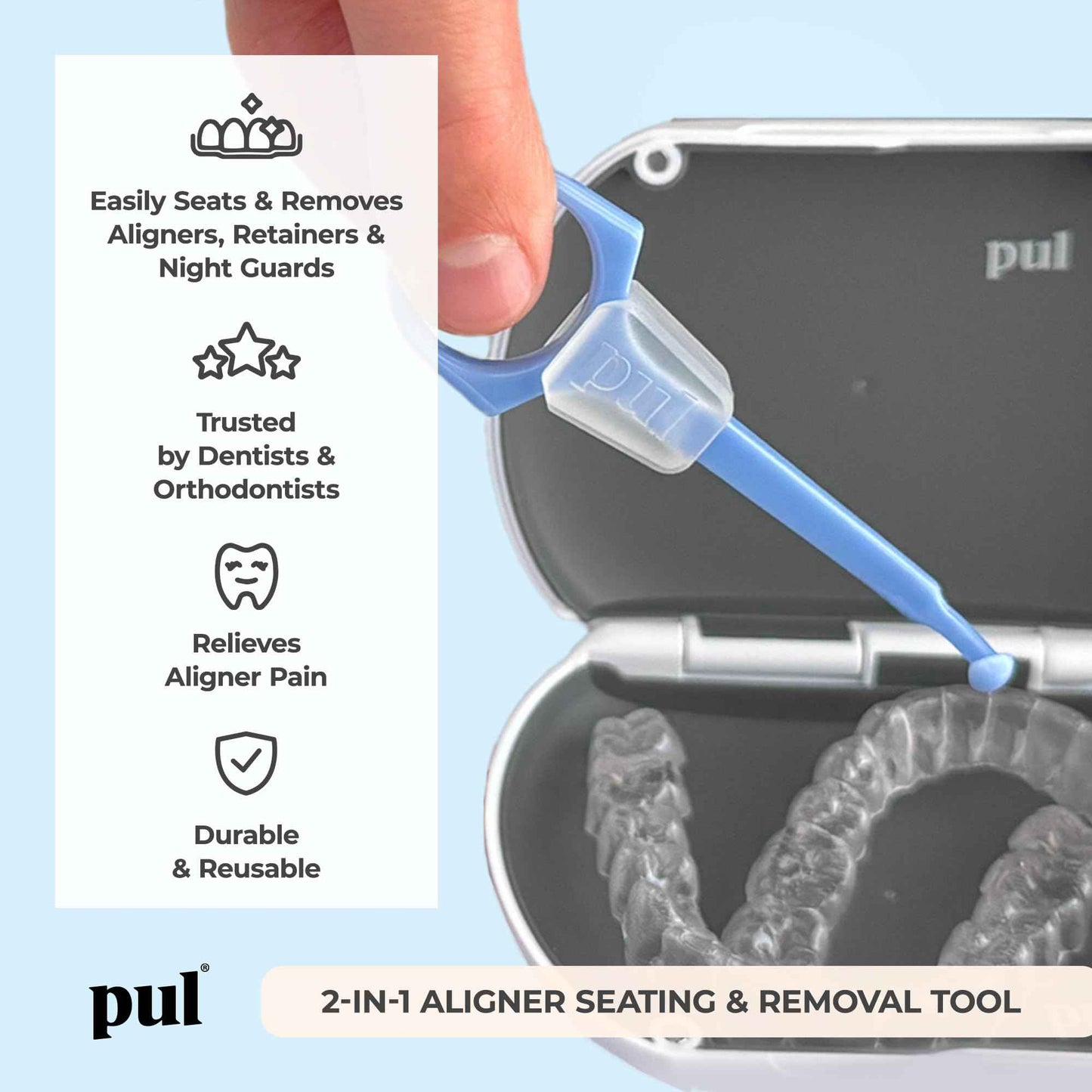 PUL Pack of 4 Reusable 2-in-1 Aligner Seating Chewie & Removal Tool — Compatible with Invisalign, Removable Braces, Retainers, Trays – Easy-to-Use Remover & Chew, Dental & Oral Hygiene