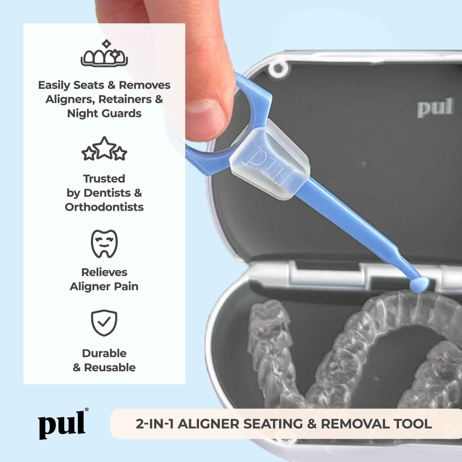 PUL Pack of 4 Reusable 2-in-1 Aligner Seating Chewie & Removal Tool — Compatible with Invisalign, Removable Braces, Retainers, Trays – Easy-to-Use Remover & Chew, Dental & Oral Hygiene
