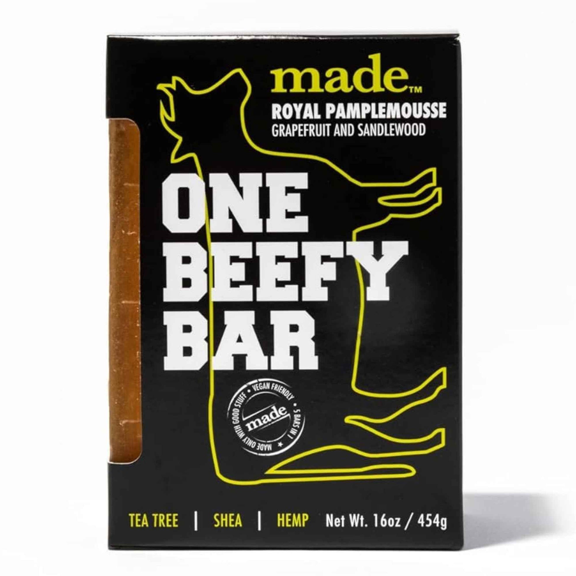 made One Beefy Bar | Royal Pamplemousse | Shampoo, Body Wash & Shaving Soap | Grapefruit & Sandalwood Scent | Breakaway Brick Design | Moisturizing with Coconut Oil, Shea Butter & Aloe Vera | 16 oz