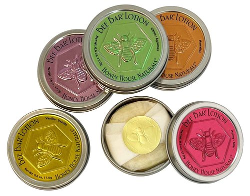 Honey House Naturals Bee Bar Gift Set – Small Bee Bar .6 ounces – All-Natural Ultra Moisturizing Lotion Bar Infused with Essential Oils and Butters – 5 Piece Set