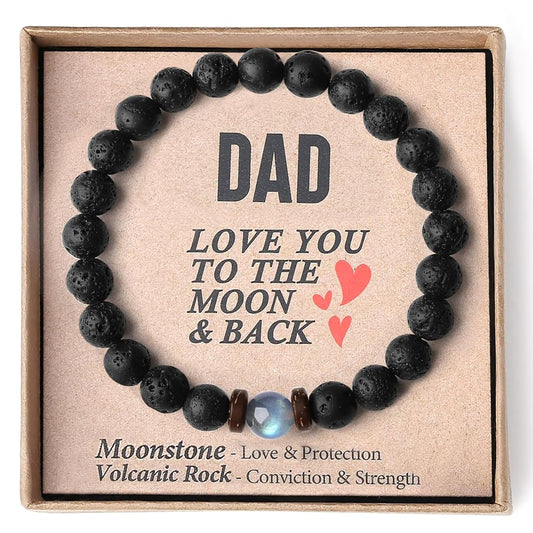 Fathers Day Gifts From Daughter Son Men Beaded Bracelets Gifts for Dad Best Dad Ever Dad Birthday Gift Unique Present Black Bracelet Christmas Stocking Stuffers Him (DAD)