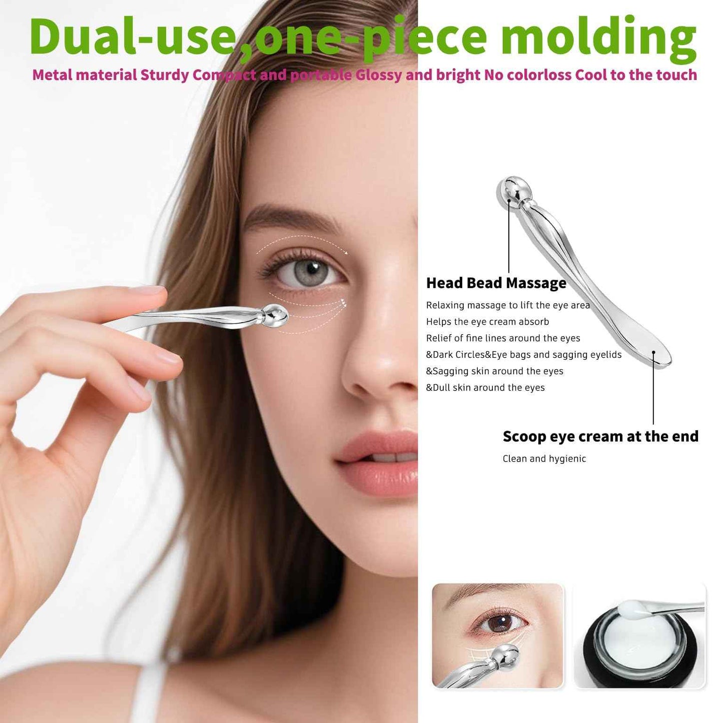 annrose 3-in-1 Stainless Steel Facial Massage Set, Face Roller, Gua Sha Tool, Eye Cream Applicator, Silver,Gifts for Women and Girl