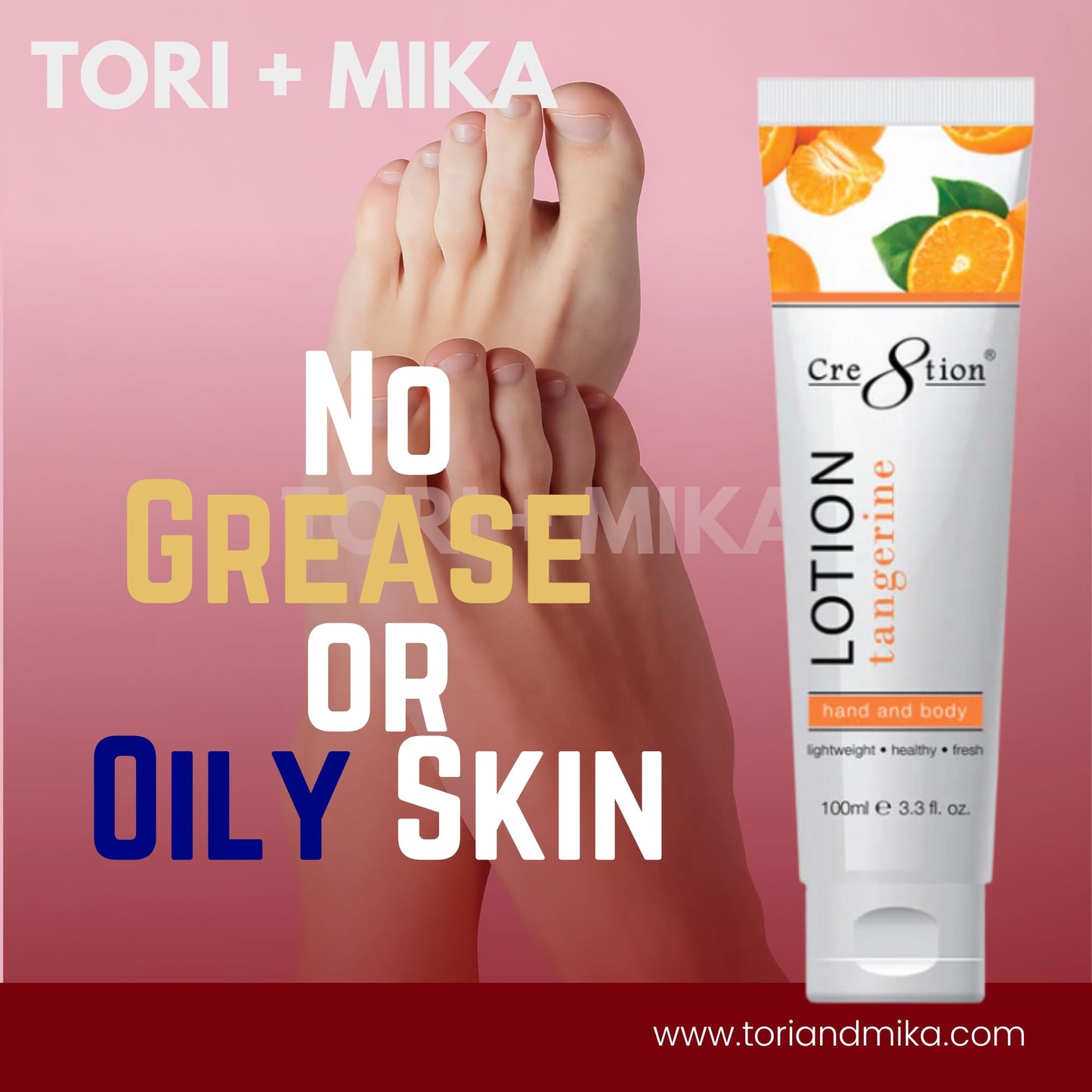 Tori + Mika Creation Tangerine Spa Hand & Body Lotion - Non Sticky lotion - Nourishing Skin Lotion Moisturizer Cream From Dryness, Cracked and Flaking - Perfect for Travel Daily Compact Size