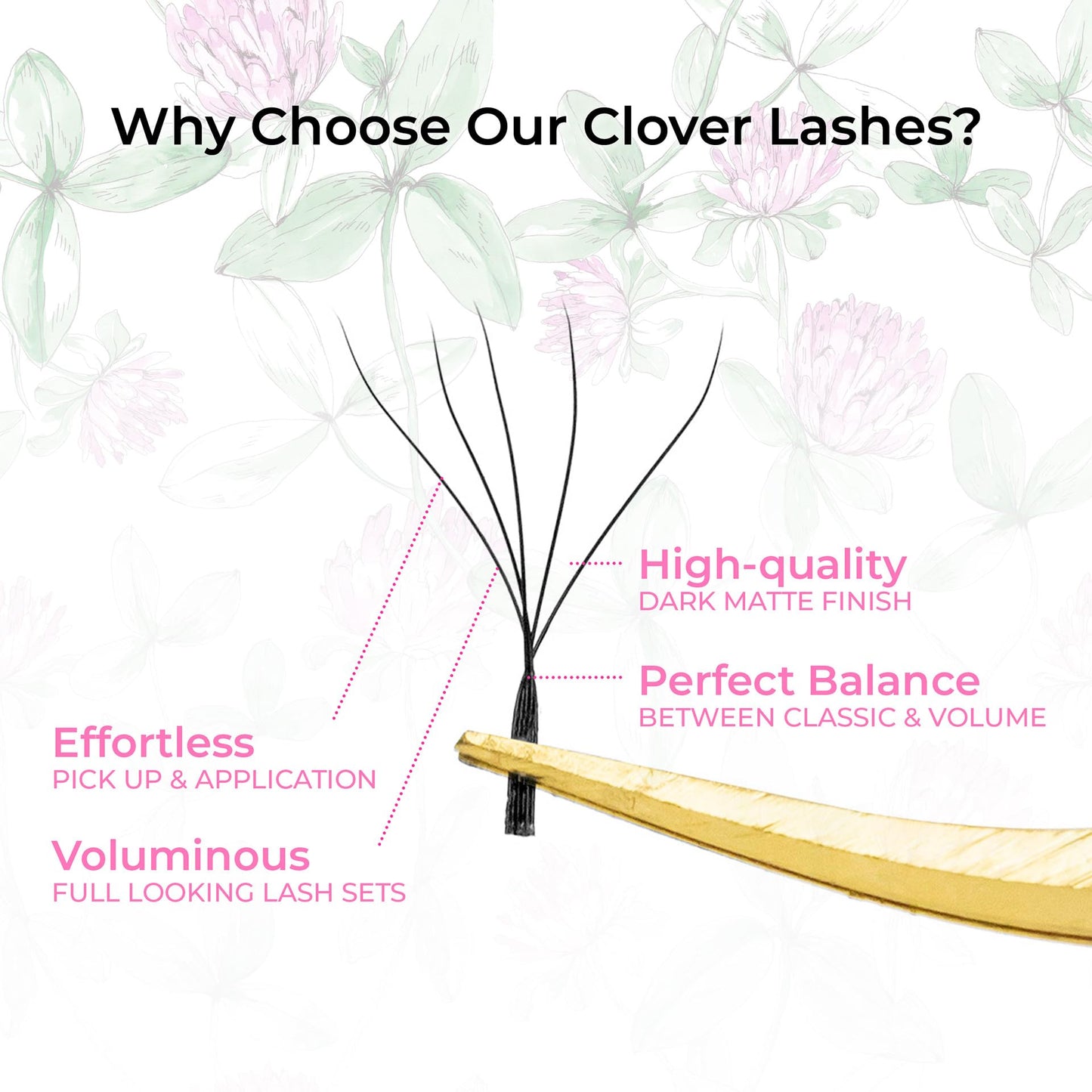 LLBA 5D W-Shaped Clover Eyelashes Extension | 0.07mm Thickness | C/CC/D Curl | 8mm-15mm Mixed & Single Length | Individual Eyelash Extensions | Easy Application & Long Lasting (0.07 D, 9mm)