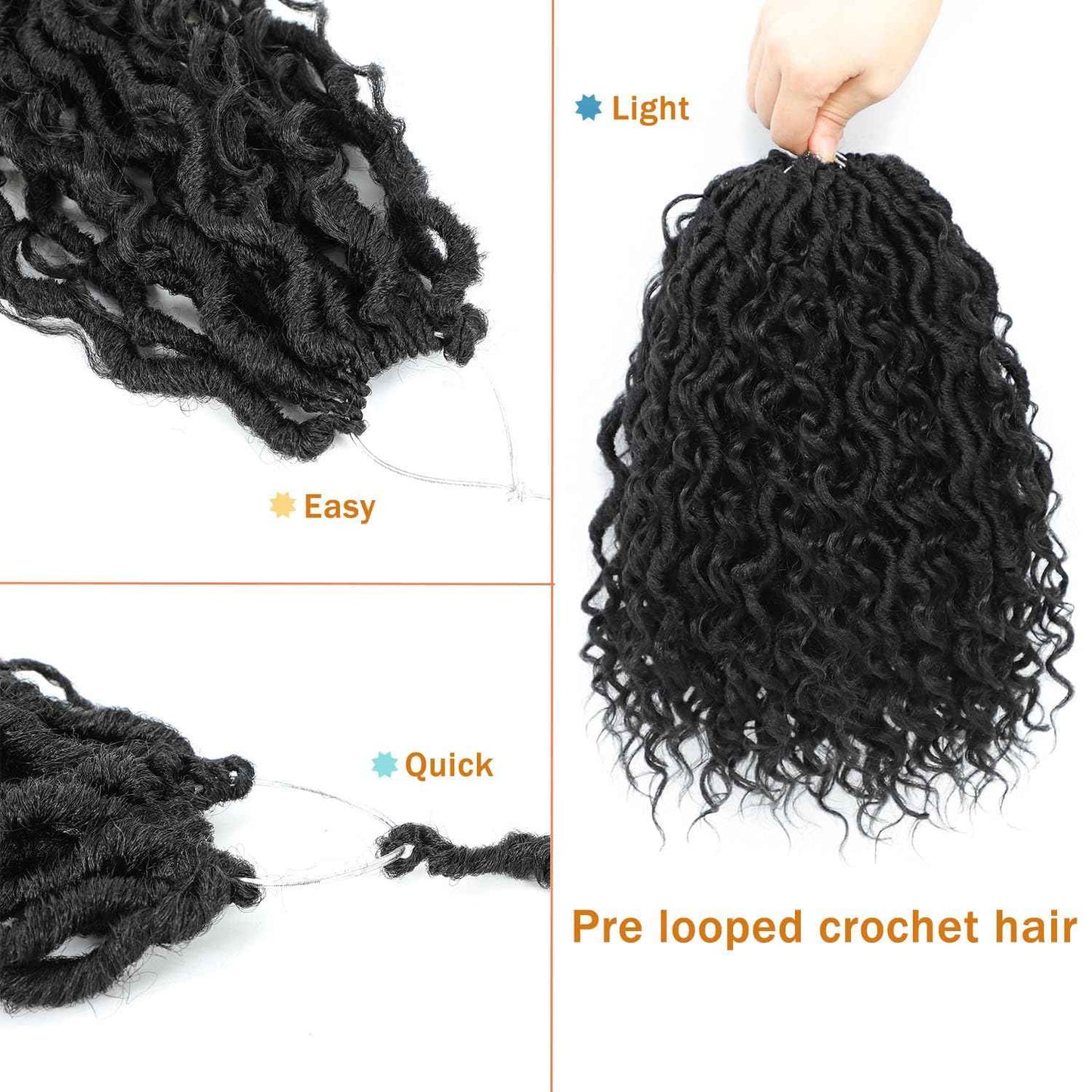 Forevery Goddess Locs Crochet Hair 16 Inch Faux Locs Crochet Hair Pre Looped Crochet Hair for Black Women 6 Packs Black Boho Crochet Locs with Curly Ends 1B