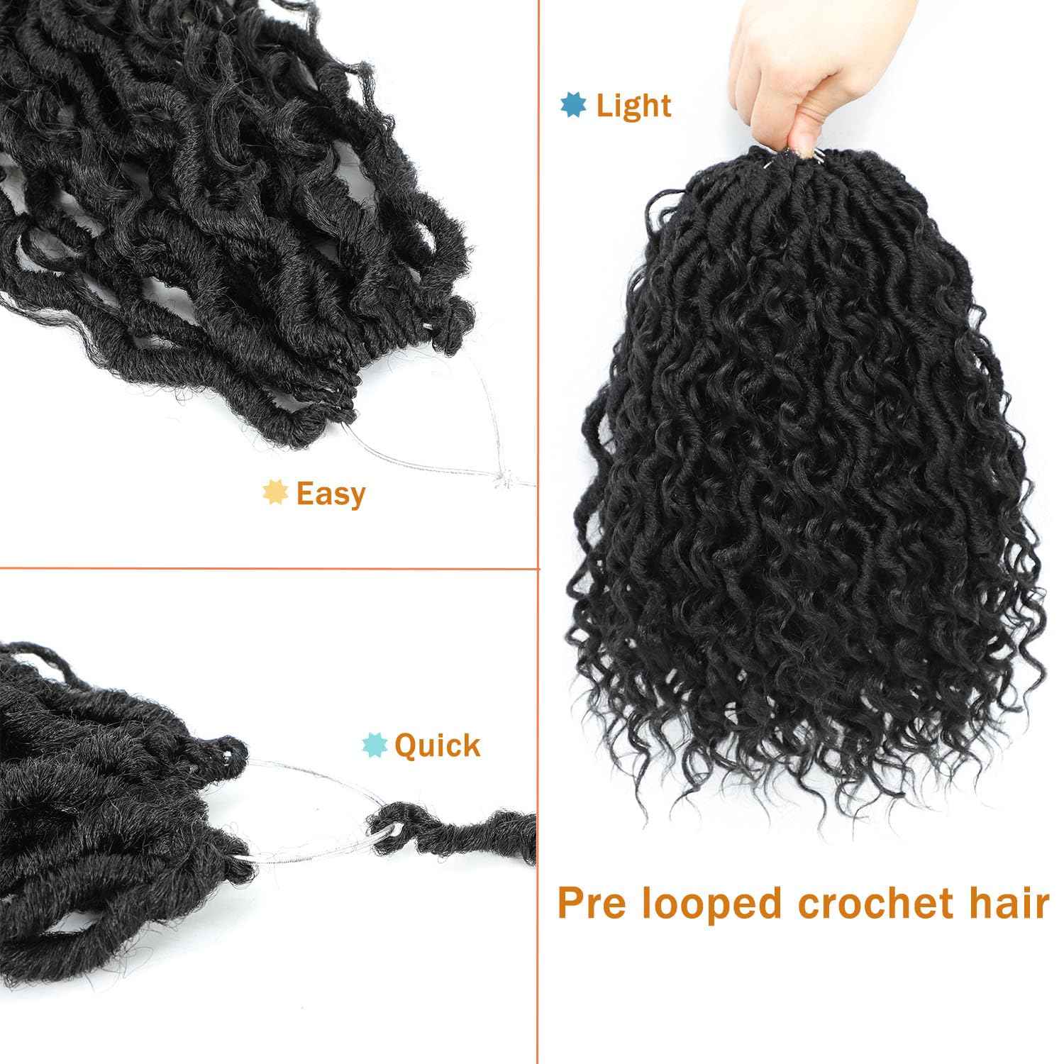 Forevery Goddess Locs Crochet Hair 16 Inch Faux Locs Crochet Hair Pre Looped Crochet Hair for Black Women 6 Packs Black Boho Crochet Locs with Curly Ends 1B