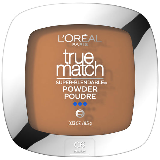 L'Oreal Paris True Match Super Blendable Oil Free Powder Foundation, C6 Medium, 0.33 oz, Packaging May Vary