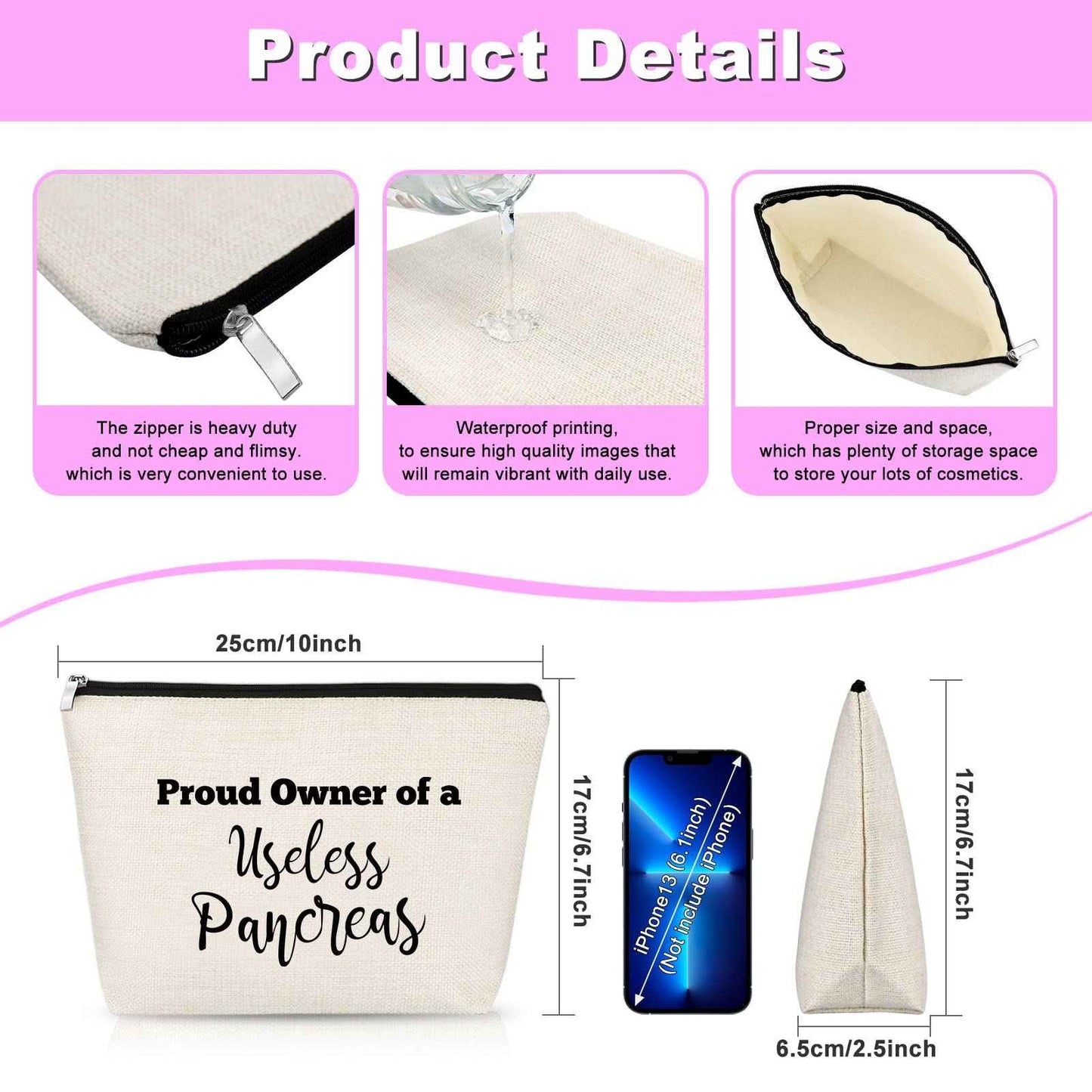 Gfhzdmf Diabetes Gift Diabetes Awareness Gift for Women Makeup Bag Support Present Diabetic Emergency Supply Bag for Diabetic Patient Grandma Cosmetic Pouch Birthday Present for Her Travel Pouch