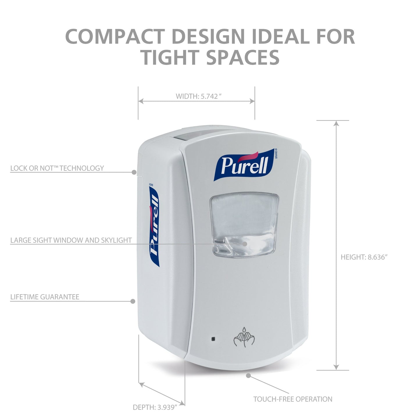 PURELL LTX-7 Touch-Free Hand Sanitizer Dispenser, White, for 700 mL PURELL LTX-7 Sanitizer Refills (Pack of 1) – 1320-04