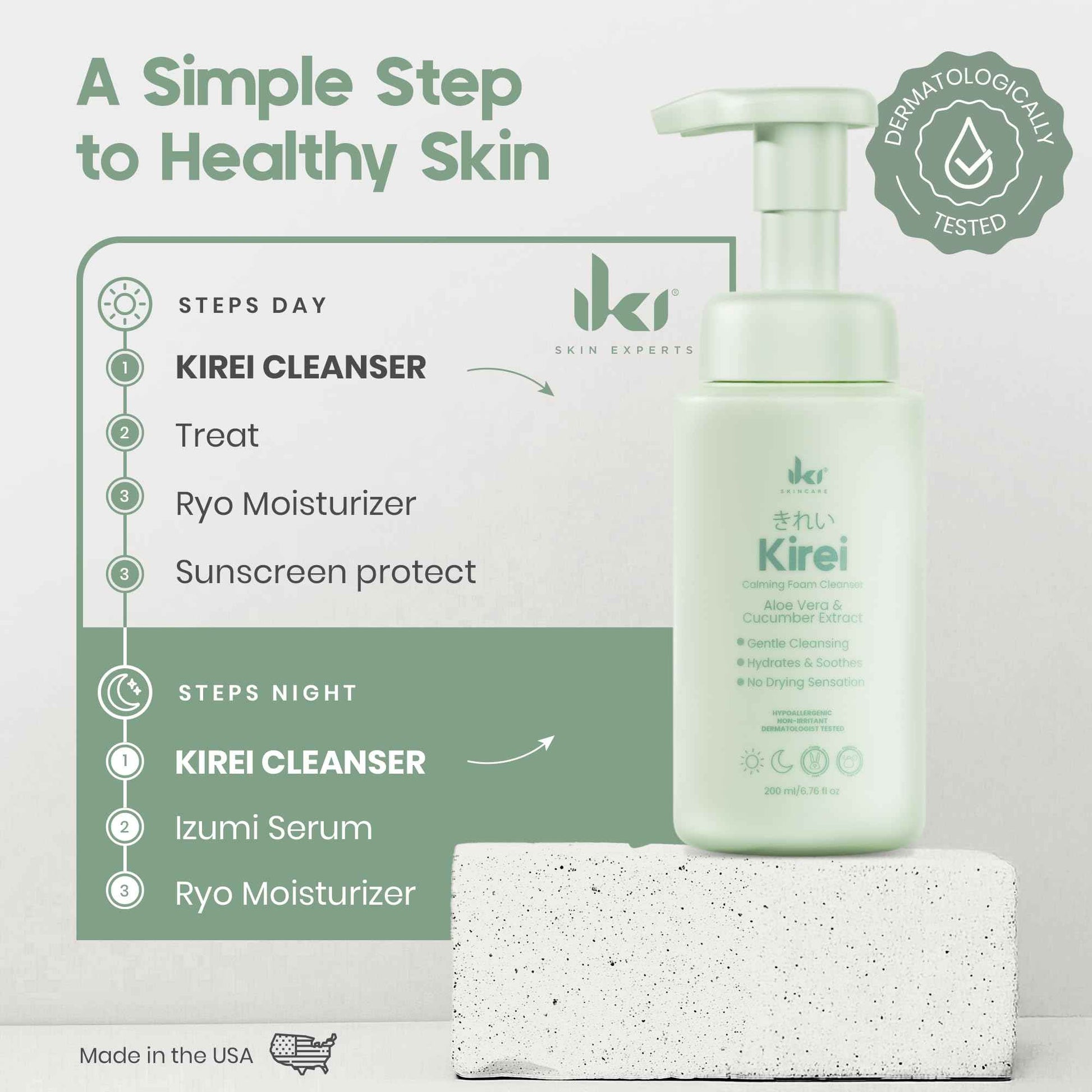 IKI Skincare - KIREI Foam Cleanser - Gentle Face Wash for Women with Aloe Vera & Cucumber Extract, Hydrating & Soothing, Dermatologically Tested, Suitable for Sensitive Skin, Paraben-Free