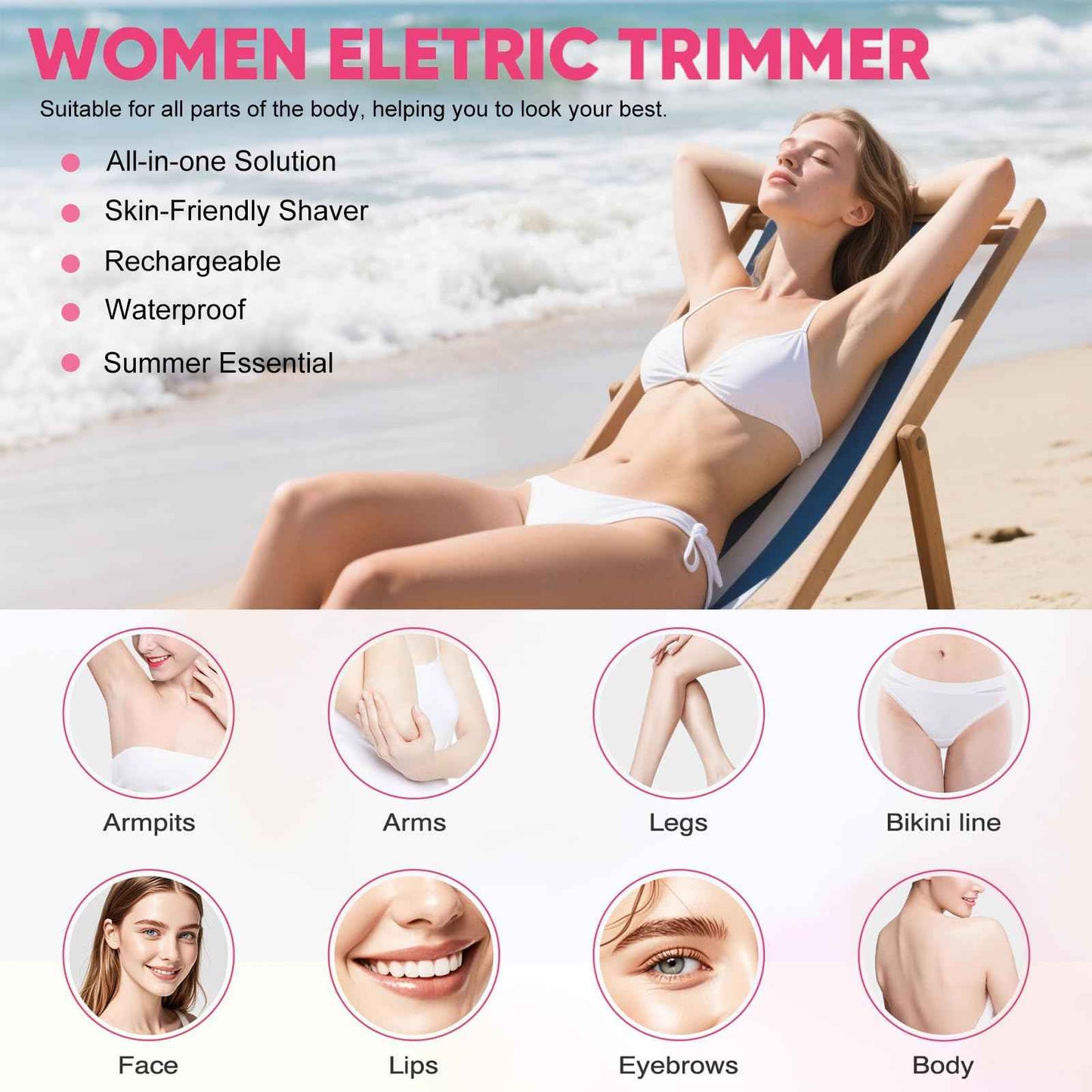 2025 Glow Aura Womens Shaver, 2-in-1 Women's Body Shaver, Dual Head Bikini Electric Razor for Women, IPX67 Waterproof Wet & Dry Use Body Hair Trimmer (Pink)