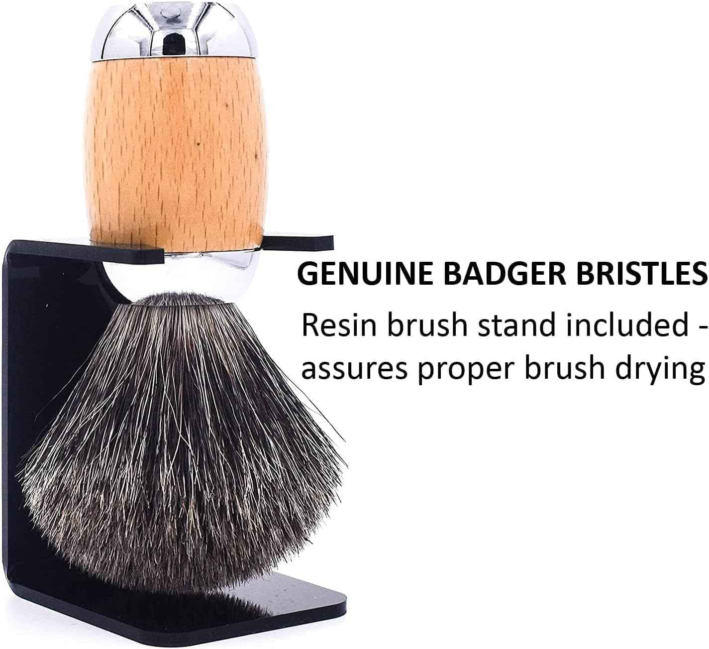 Taconic Shave 100% Mixed Badger Shaving Brush – Extra-Dense 22 mm Knot for Rich Lather, Beechwood & Chrome Ergonomic Handle + Lucite Stand Included