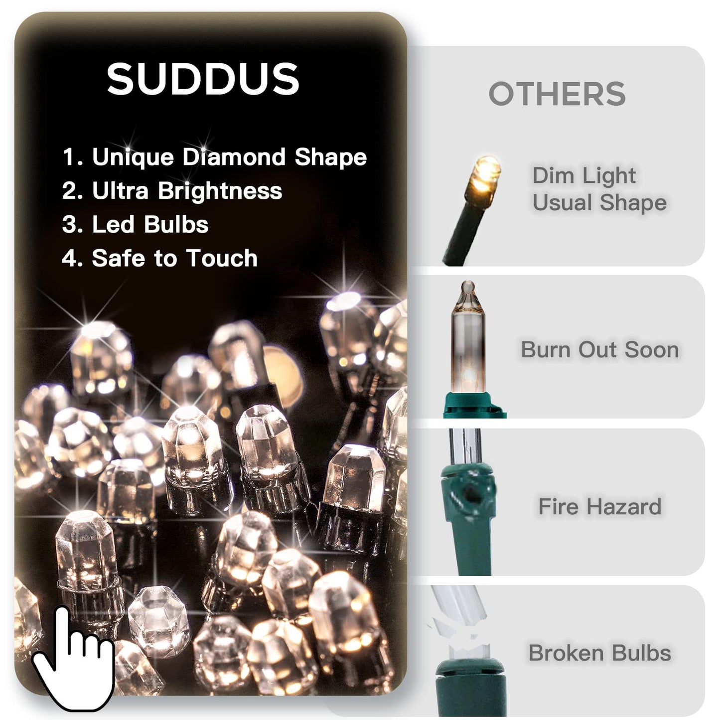 suddus White Christmas Tree Lights Outdoor, 66ft 200 LED Christmas String Lights with 8 Modes, Twinkle Lights for Christmas Tree, Bedroom, Backyard, Patio, Porch, House Decoration, Warm White