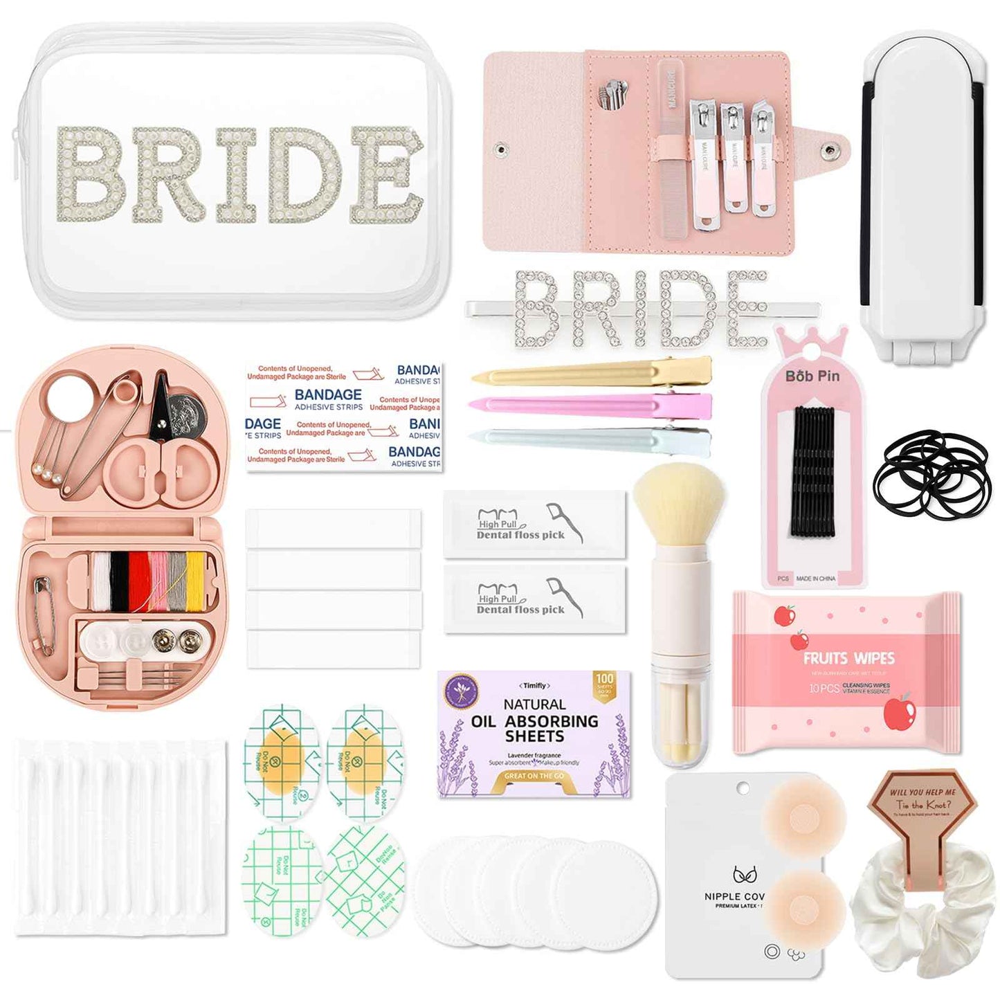 Bridal Emergency Kit for Wedding Day – Bride Survival Kit with Essential Items – Wedding Day Emergency Supplies for Bride, Maid of Honor, Women, and Bridal Party – Includes Makeup Bag
