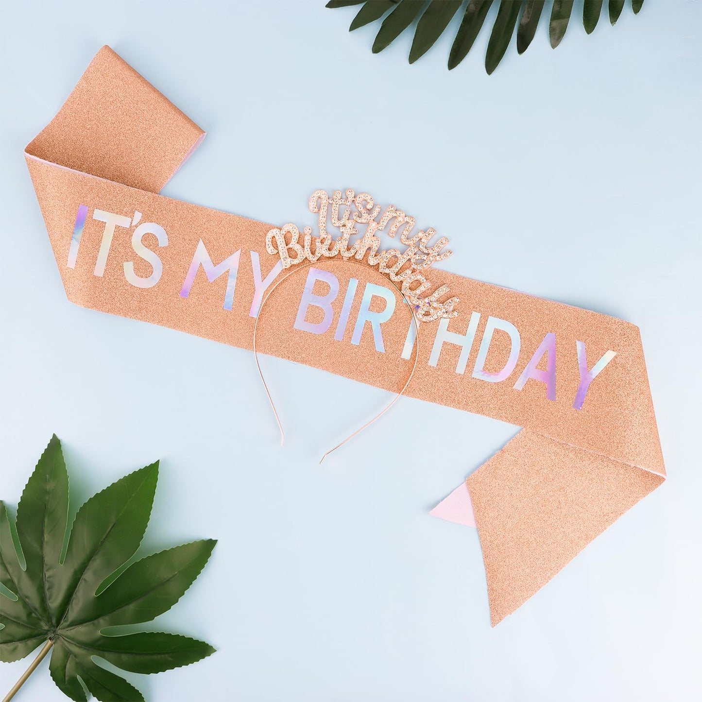 BAHABY It's My Birthday Sash & Birthday Headband Set Rhinestone Tiara Birthday Gifts for Women Girls Sweet Happy Birthday Accessories for Party- Rose Gold