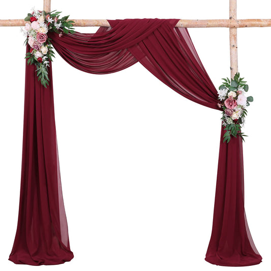 MoKoHouse Wedding Arch Drapes Fabric Burgundy 3 Panels 6 Yards Sheer Backdrop Curtain Chiffon Fabric for Party Ceremony Stage Reception Decorations