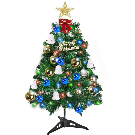 2Ft Artificial Christmas Tree with Lights,Tabletop Christmas Tree, Mini Christmas Tree with Gift Boxes for DIY Christmas Decorations(Bells, Christmas Balls,Star) Xmas Home Party Decor