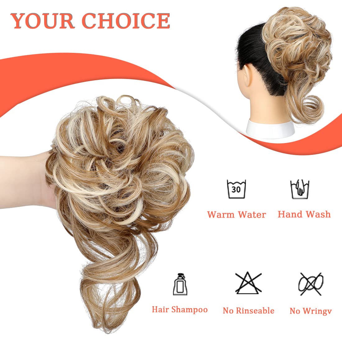 Mitrygreen Messy Bun Hair Piece Tousled Updo Extension Elastic Rubber Band Hair Extension Piece for Women Girls Ginger Brown Mix Bleach Blonde