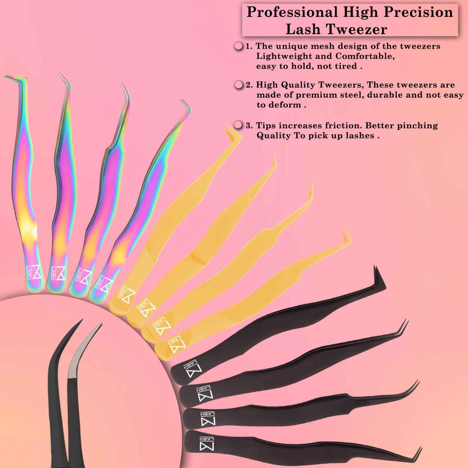 M LASH Eyelash Tweezers for Eyelash Extensions (Set of 4) - Professional Lash Extension Tweezers - Fiber Tip Lash Tweezers, Japanese Steel, Diamond Grip For Flawless Application (Teal)