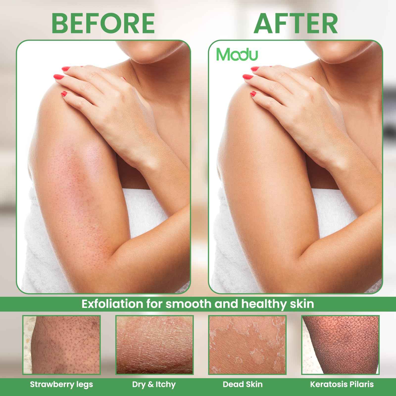 Modu Korean Exfoliating Mitts Large 10PCS (Green) – Exfoliating Gloves Body Scrubber Italy Towel Washcloth for Korean Spa at Home, Dead Skin Remover, 100% Vegan Viscose