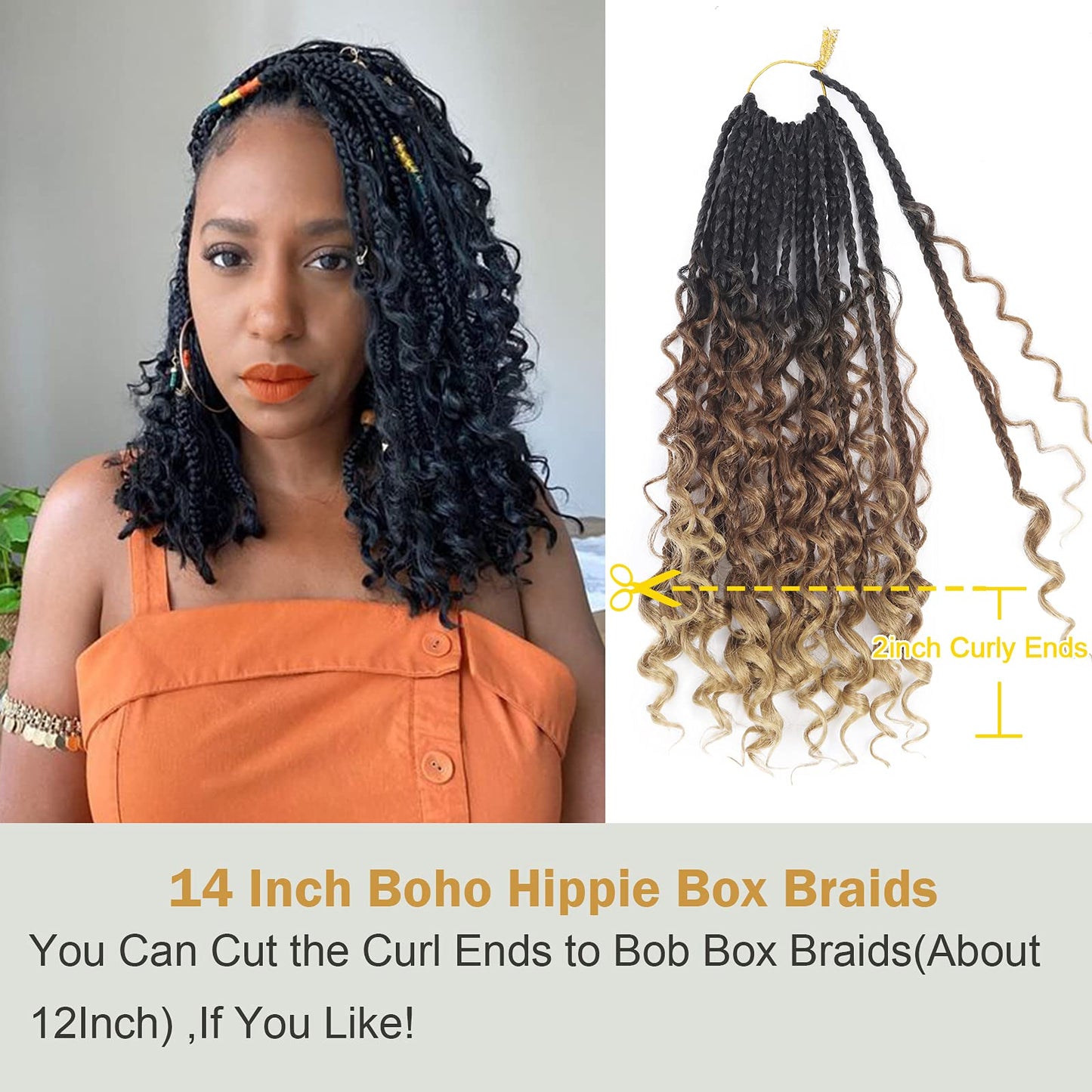 Goddess Box Braids Crochet Hair With Curly Ends 14 Inch Bohomian Box Braids Crochet Braids 8 Packs 3X Crochet Braids Synthetic Braiding Hair Extension for Black Women (14 Inch (Pack of 8), M1B 30 27)