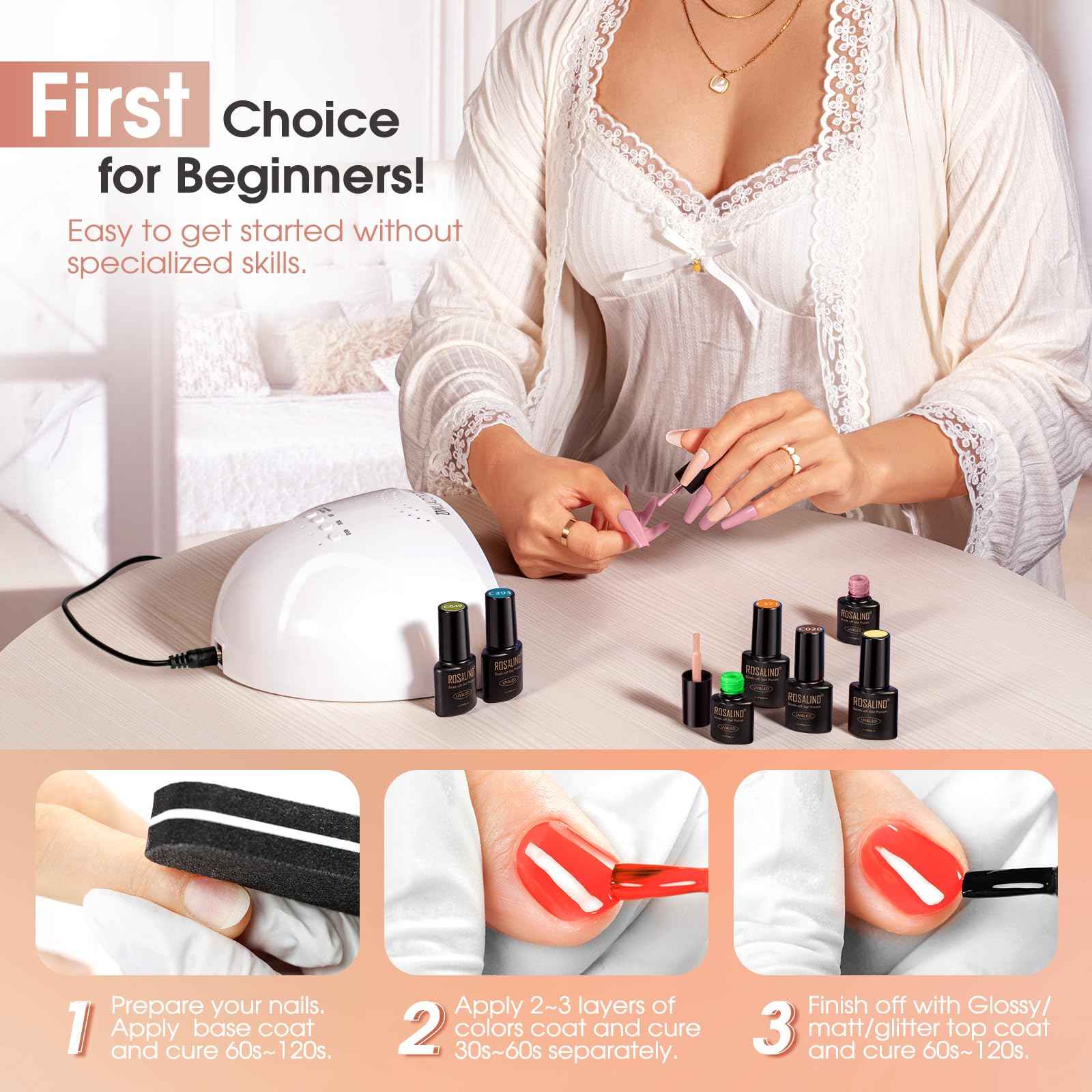 ROSALIND 30PCS Gel Nail Polish Set with Base Glossy Matte and Glitter Top Coat Gel Polish, Green Pink Fall Winter Gel Nail Set Soak Off Gel Polish Set