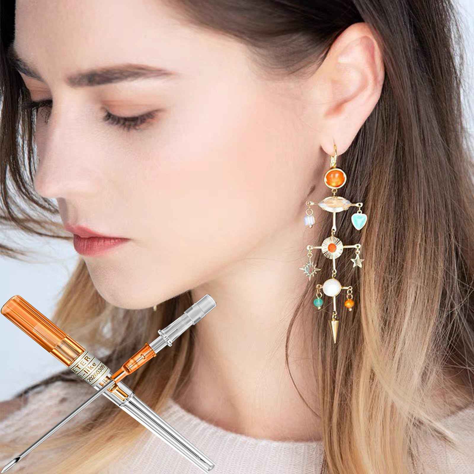 LEEYUKA 50Pcs Catheter Piercing Needles Mixed Size 14G 16G 18G 20G 22G(Each Size 10pcs) Catheter Needles Cateter Para Catheter Hollow Needles for Ear Nose Belly Cartilage Piercing Needles