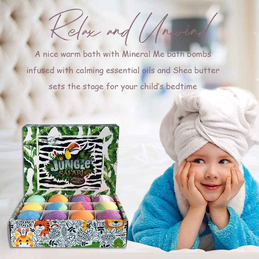 Bath Bombs for Kids with Surprise Inside, 12 Bubble Bath Fizzies with Jungle Animal Toys. Moisturizing, Gentle & Kids Safe, Rainbow Spa Bath Fizz, Stocking Stuffers Christmas Gifts for Boys, Girls