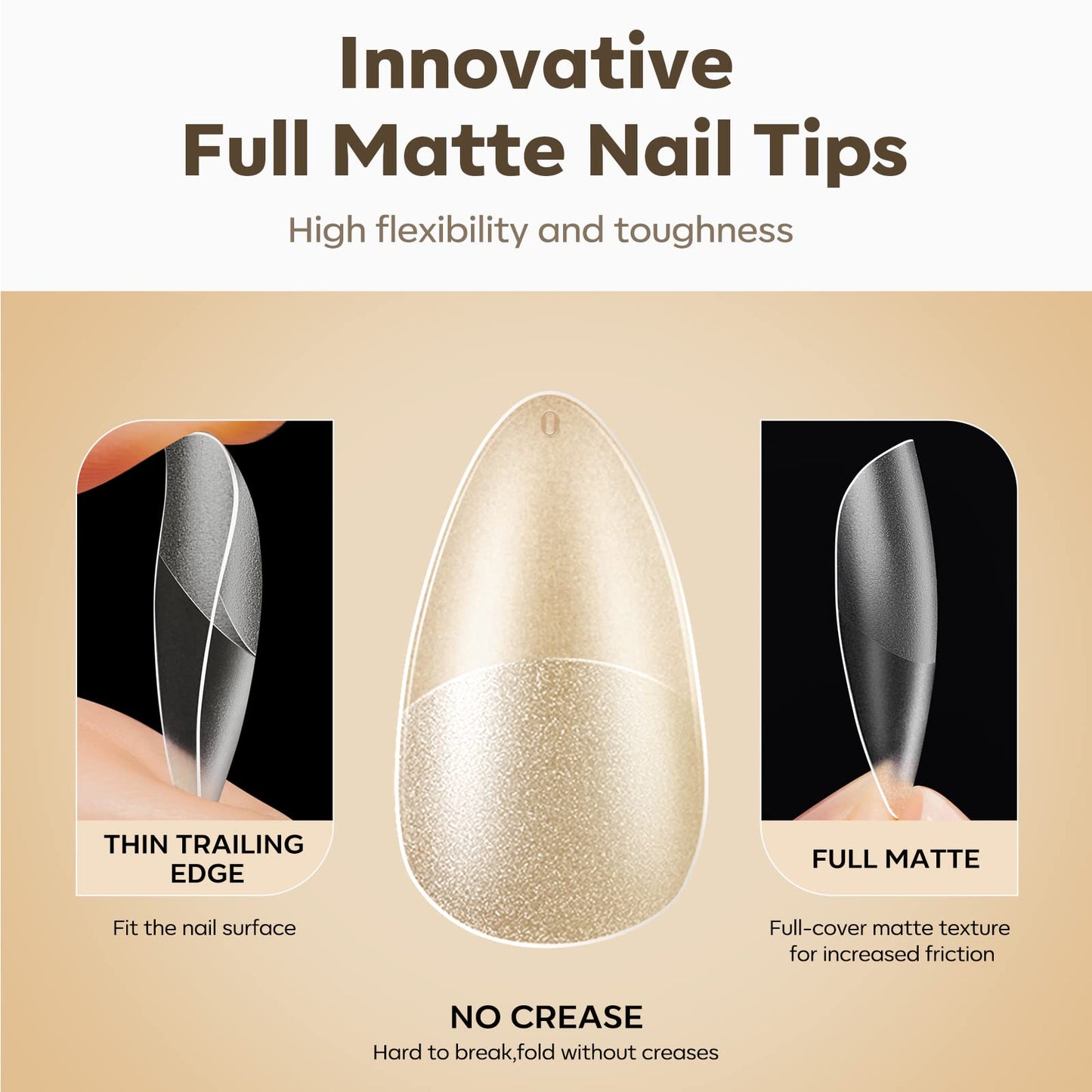 Modelones Medium Almond Nail Tips, 500Pcs Pre-shaped Full Matte Cover False Nails No Filed Stronger Acrylic Extensions Press on Nails, 10 Sizes