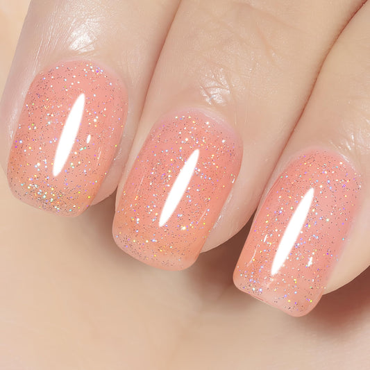 YTD Likomey Nude Glitter Gel Nail Polish,15ml Soft Pink Rainbow Jelly Sheer Translucent Neutral Holographic Shimmer Iridescent Sparkly Salon Home DIY UV Manicure Nail Gel, SF328