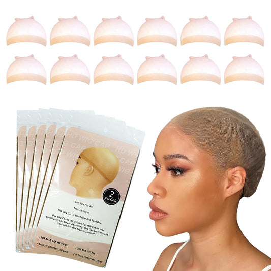 WEEWEE 12pcs HD Wig Cap,Invisible Real HD Wig Cap for Lace Front Wig,Skinlike Transparent Breathable Nylon Wig Caps for Women Bald Cap for Wigs Stocking Caps for Wigs Wig Accessories (12Pieces/6Pack)