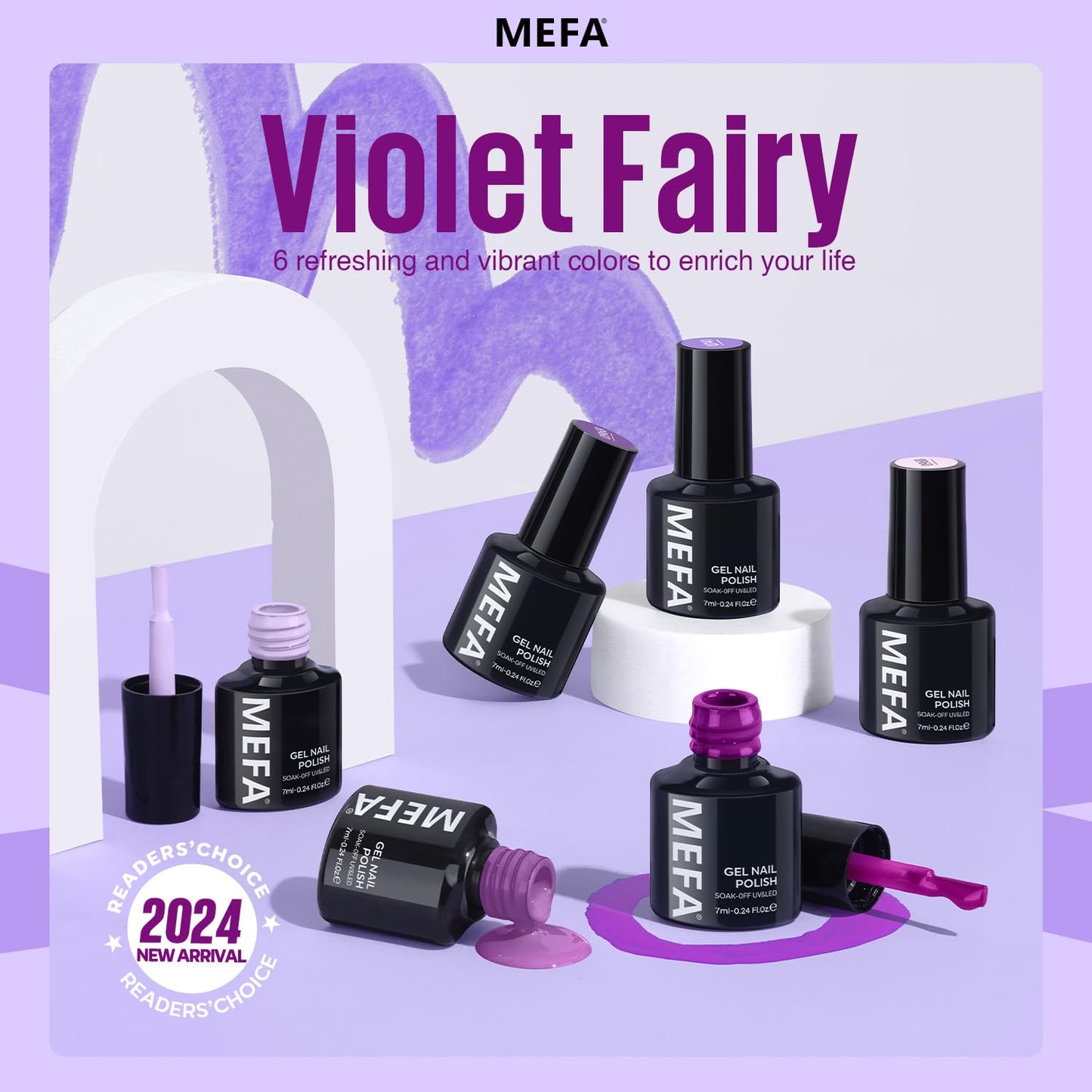 MEFA Purple Gel Nail Polish, 6 Colors Purple Gel Polish Set Pink Shimmer Purple Nail Polish Gel Soak Off Grape Lilac Violet Gel Nail Art Manicure DIY Salon Gifts for Women Girls