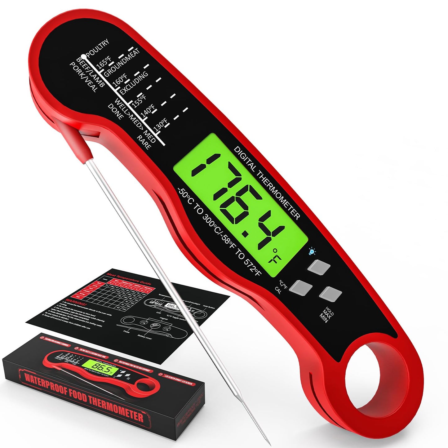 Meat Thermometer Digital - Fast Instant Read Food Thermometer for Cooking, Candy Making, Outside Grill, Waterproof Kitchen Thermometer with Backlight, Stocking Stuffers for Adult Men