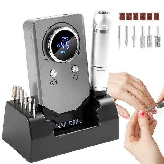 Droyek Electric Nail Drill Portable Nail Drill Professional 45000 RPM 6 Salon Quality Drill bits 6 Sanding Bands Portable & Low Noise for Acrylic Nails Gel Polishing Removing Bits Kit for Home Use