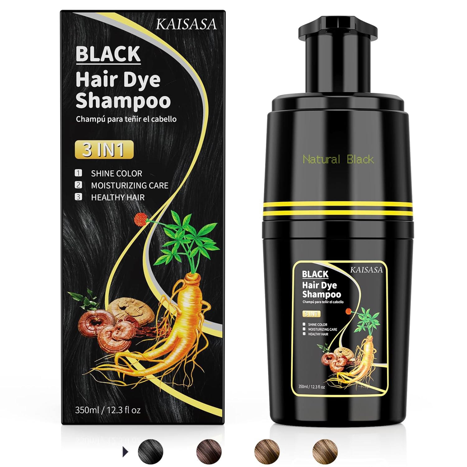 Black Hair Dye Shampoo 3 in 1, Hair Color Shampoo for Cover Grey Hair, Herbal Ingredient for Men and Women (Black)