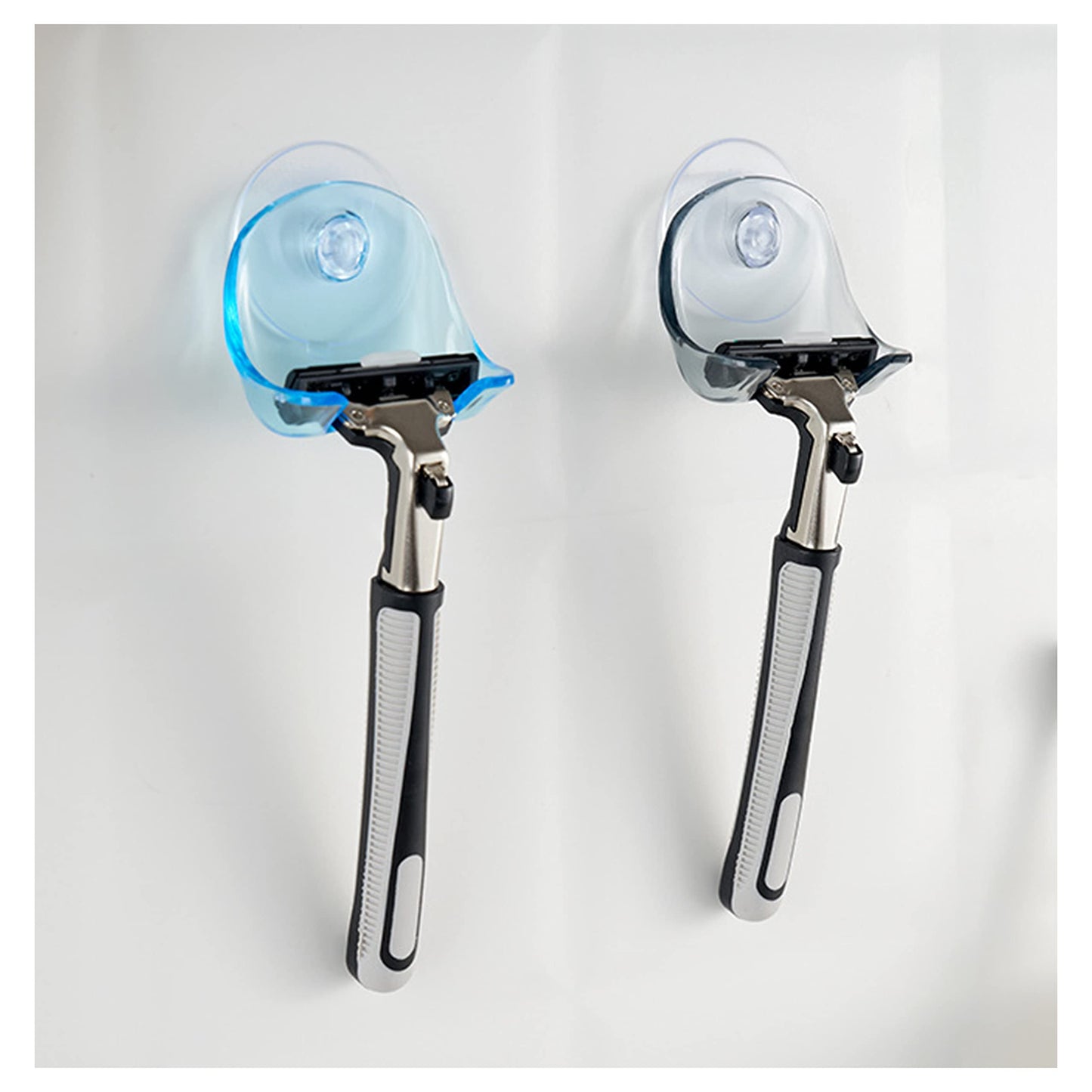 EIKS 2 Pack Portable Razor Holder Rack Shelves with Suction Cup Hooks Apply for Shower Bathroom Travel Wall Mounting Reusable