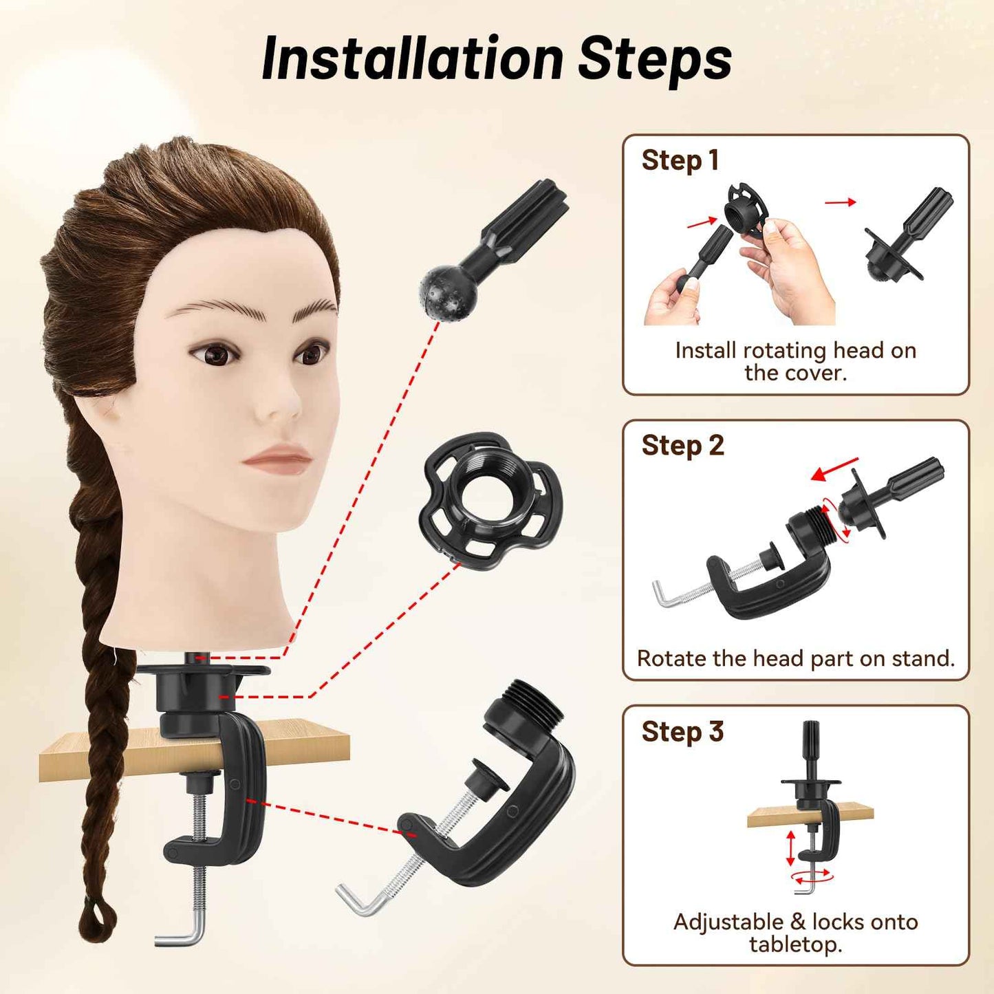 Yekavo Mannequin Head with 90% Human Hair, 24" Female Real Hair Cosmetology Mannequin Head Hair Styling Manikin Head Doll Head for Hairdresser Practice Training with Clamp Holder and Tools (Brown)