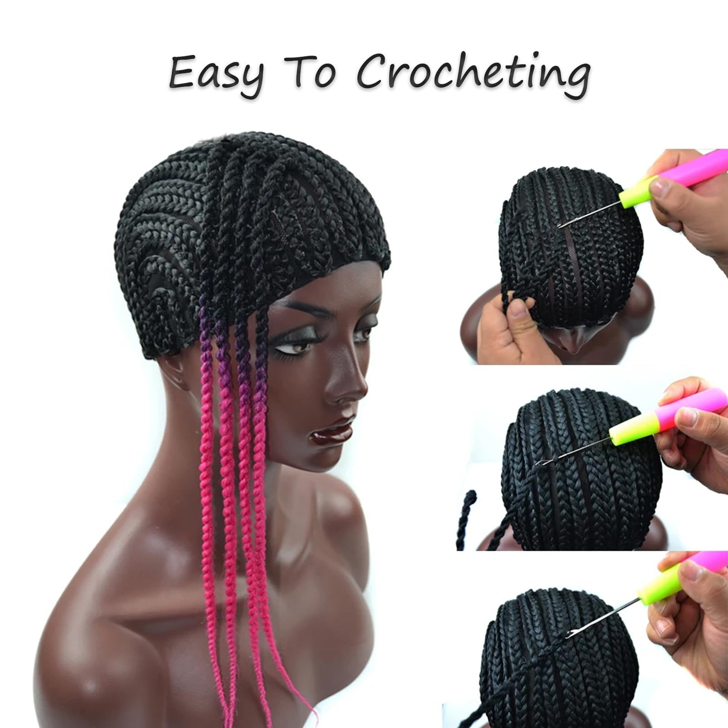 Medium Adjustable Straps Crotchet Cornrows Wig Caps with 2 Combs for Making Wig Durable Stable Black Easier Sew in Weaving Braided Wig Caps 1Pcs/Lot Adjustable Wig Cap