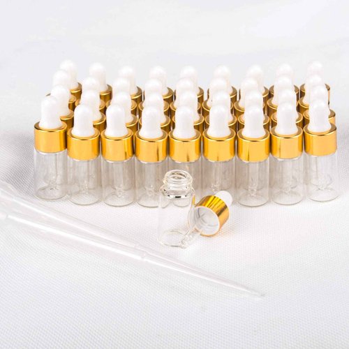 Easeen Sample Dropper Bottles, Mini Dropper Bottles with 2 Pcs Plastic Droppers for Traveling Essential Oils DIY Cosmetic Liquid Sample Perfume (Gold, 5ML)
