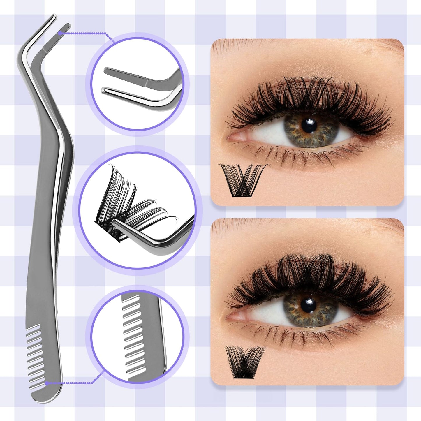 DIY Lash Extension Kit Lash Clusters C/D Curl Individual Lashes Remover Strong Hold Clear Waterproof Lash Bond and Seal Glue Nice Grip Eyelash Clusters Tweezers (Clear-Classic/Mega Kit)