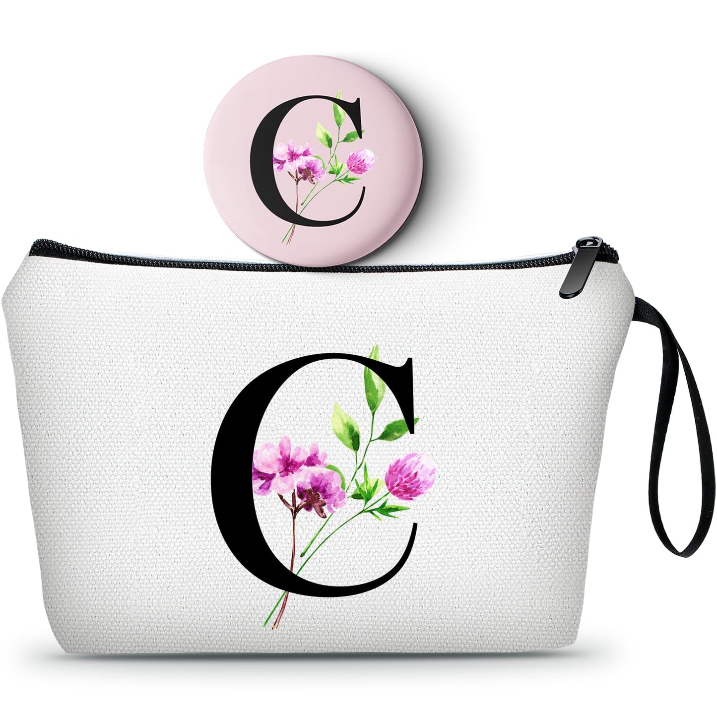 SEAMOON Gifts for Women Birthday Unique, Makeup Bag with Mirror, Maid of Honor Gifts, Small Cosmetic Bag, Sister Birthday Gifts from Sister, Gifts for Bride, Encouragement Gifts for Women, Letter C