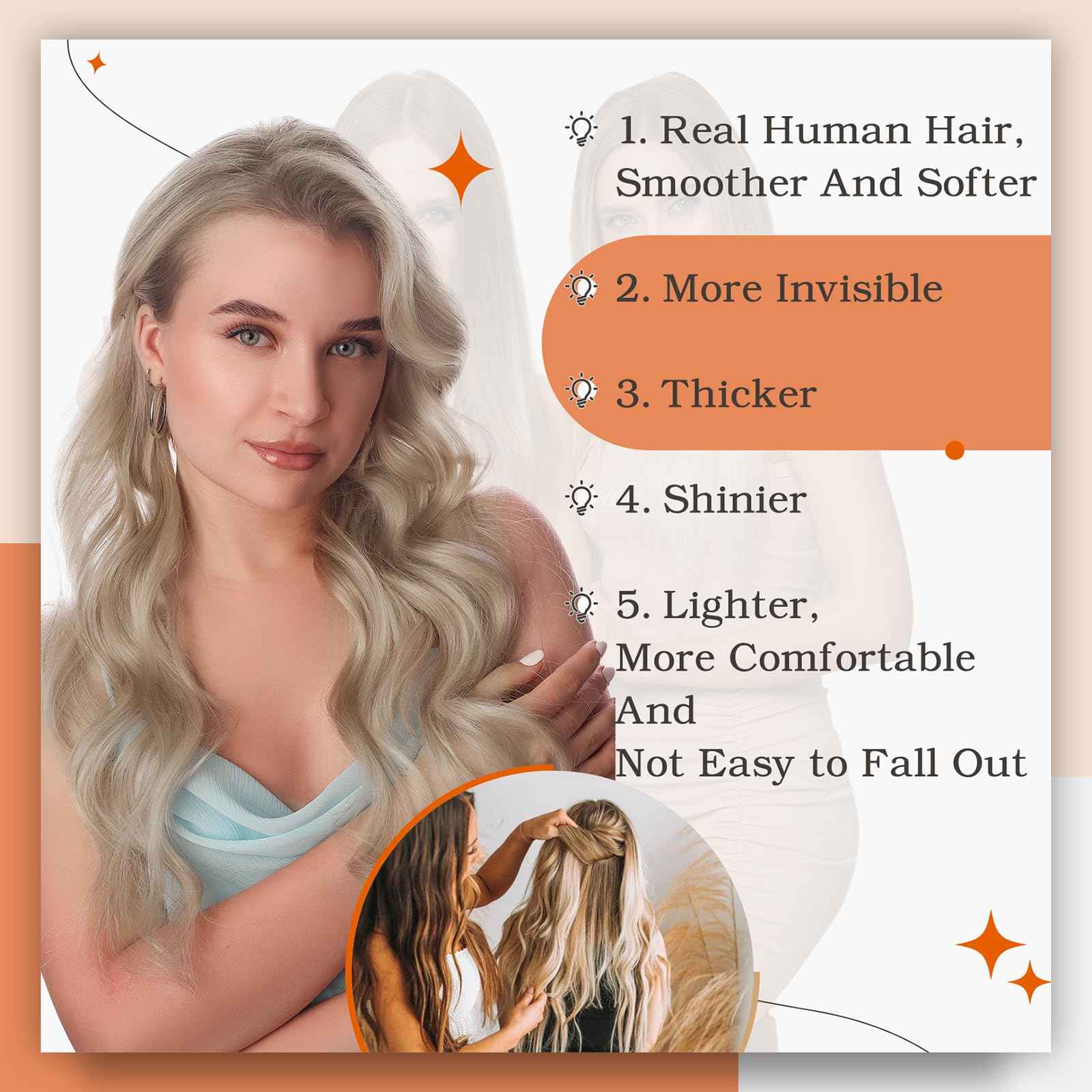 Full Shine Tape in Hair Extensions Human Hair 18 Highlight 613 Blonde Tape Ins Human Hair 18Inch Seamless Skin Weft Adhesive Tape on Real Human Hair 50 Gram 20Pcs Extensions for Wedding