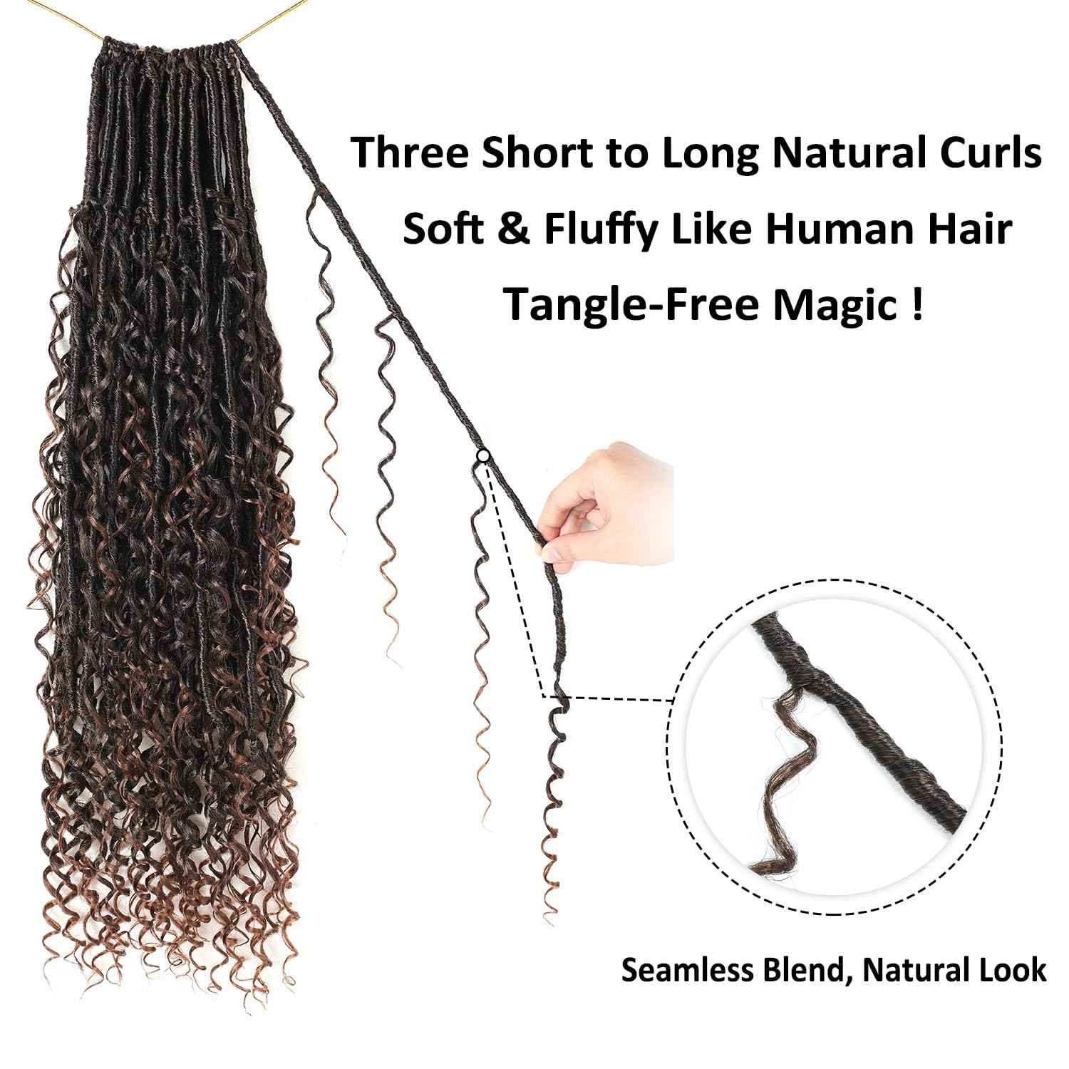 9 packs Boho Faux Locs Crochet Hair, 24 Inch, Ombre Medium Dark Brown Pre Looped Goddess Soft Locs Crochet Hair with Curly Ends, Bohemian River Locs for Black Women(T1B/30#, 24 Inch)