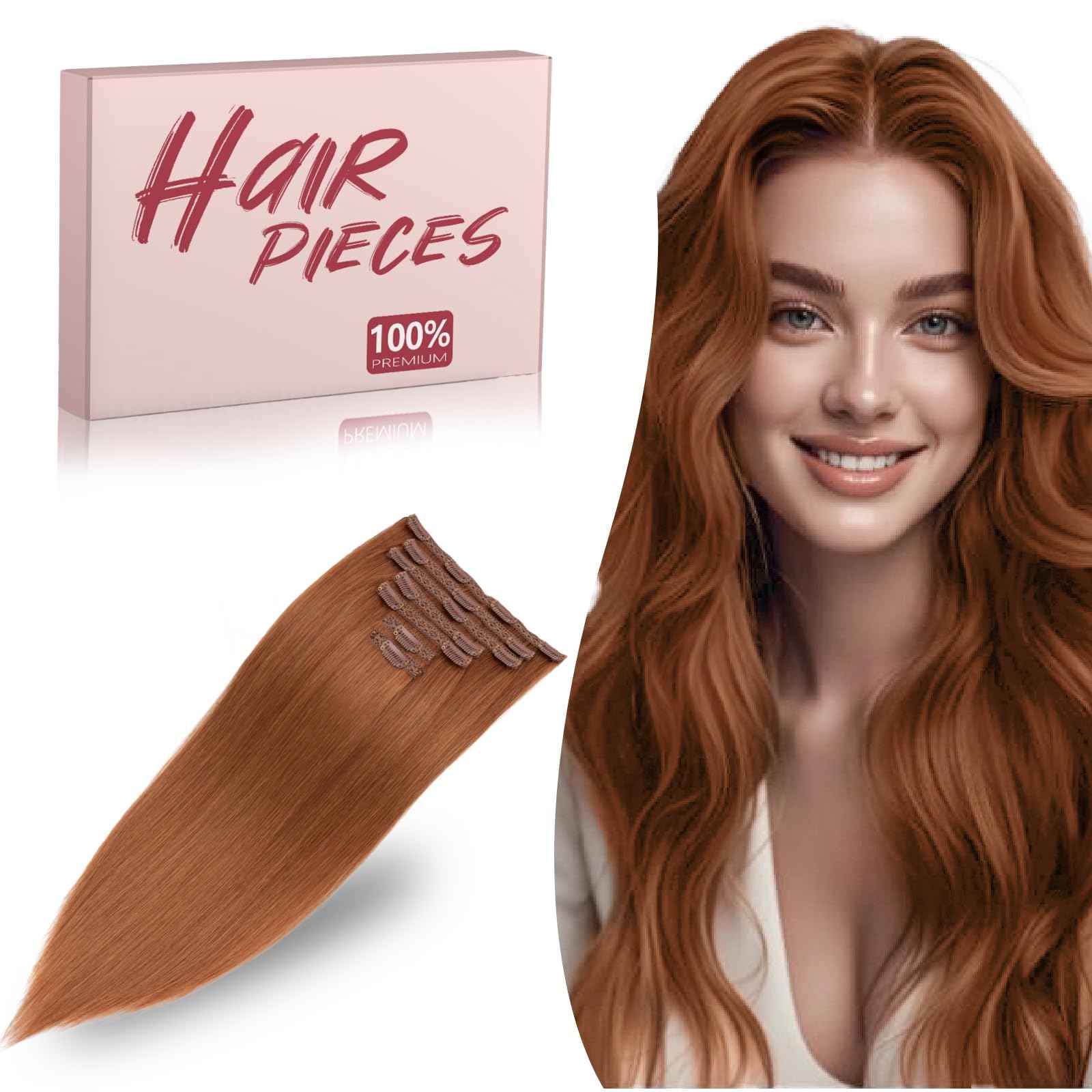 TESSHAIR Clip in Hair Extensions Long Straight, 100% Real Human Hair,No Tangle & Smooth,85g, 10 Inch,#33 Dark Auburn