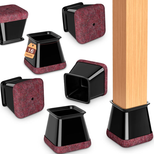 Chair Leg Floor Protectors Square Chair Leg Protectors for Hardwood Floors Silicone Caps Felt Strengthen Bottom Protection Non Slip Reduce Noise 16 Pack Black Square L Fit:1-1/8" ~ 1-9/16" (27~40mm)