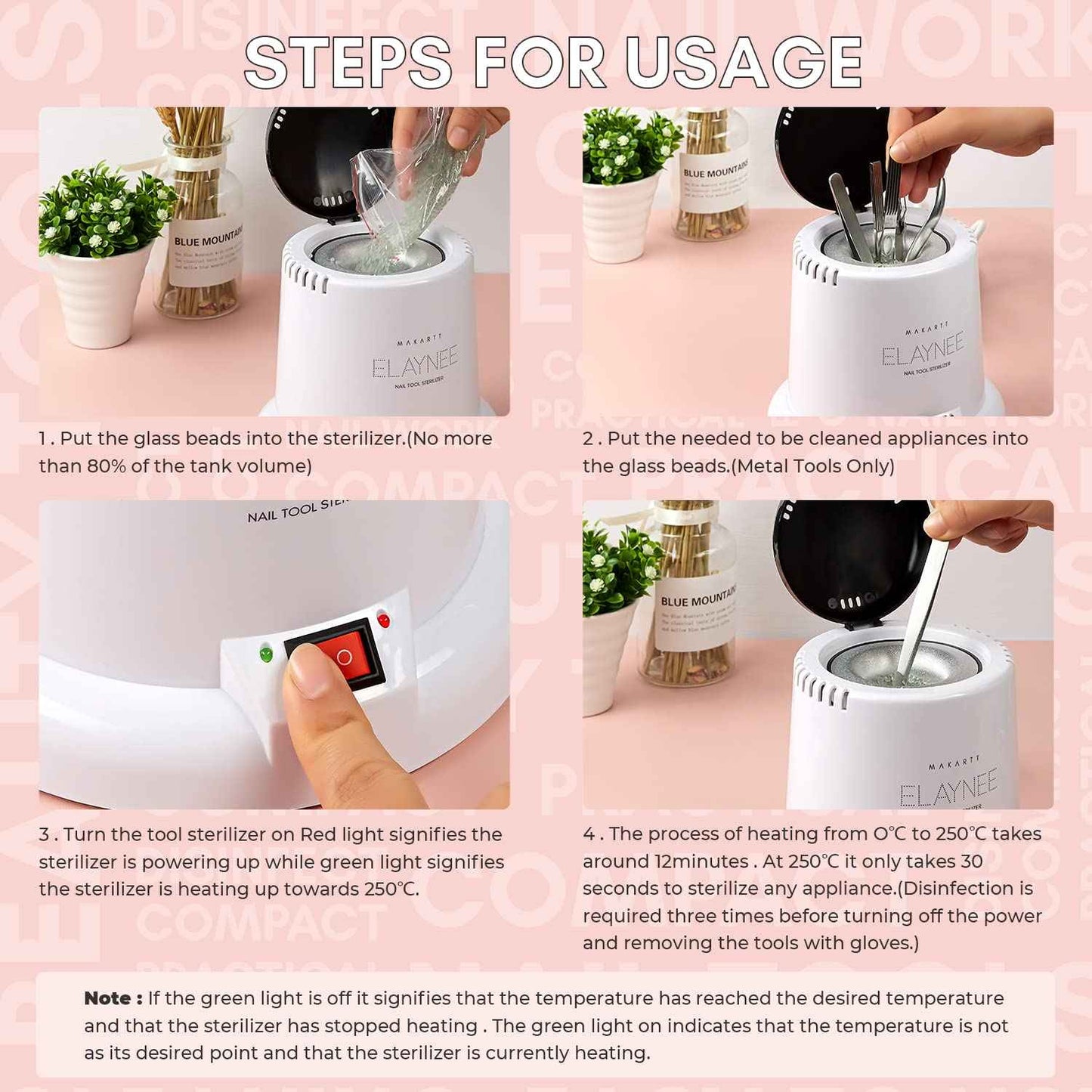 Makartt Nail Tool Sterilizer Bundle with Nail File 100 180 Grit Nails Files for Acrylic Nails Poly Nail Gel Double Sided Black